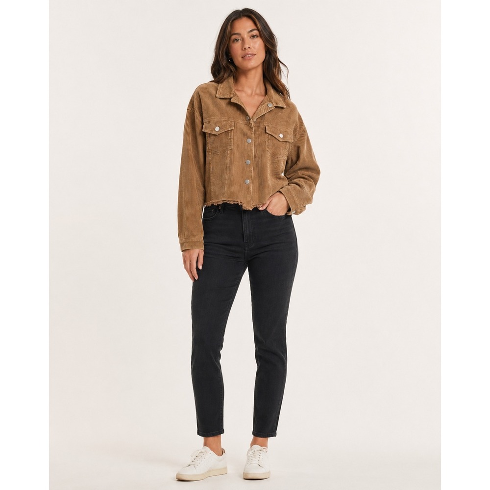 Altar'd State Corduroy Jacket Distressed Womens Size Large Cotton Tan Raw Hem